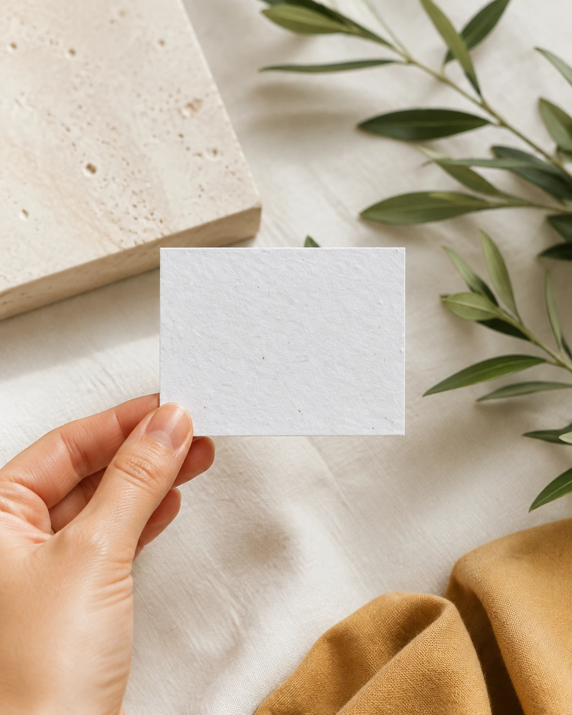 Tarjeta de visita plantable presentada en una mano