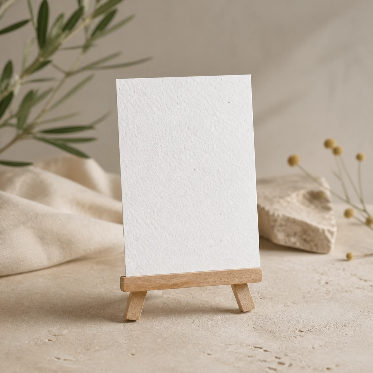 Postal vertical de papel plantable sobre soporte decorativo