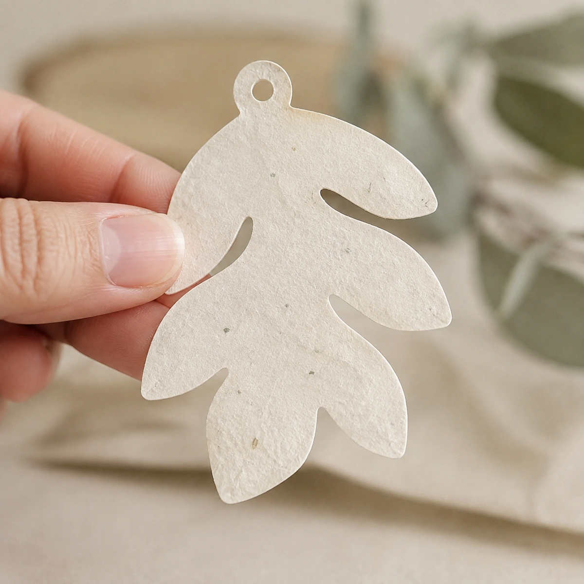 Detalle de una propuesta de corte botánico en papel plantable