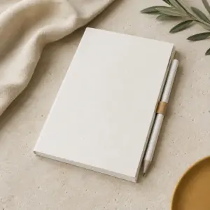 Pack de libreta plantable y lápiz con semillas, presentación en un entorno natural.