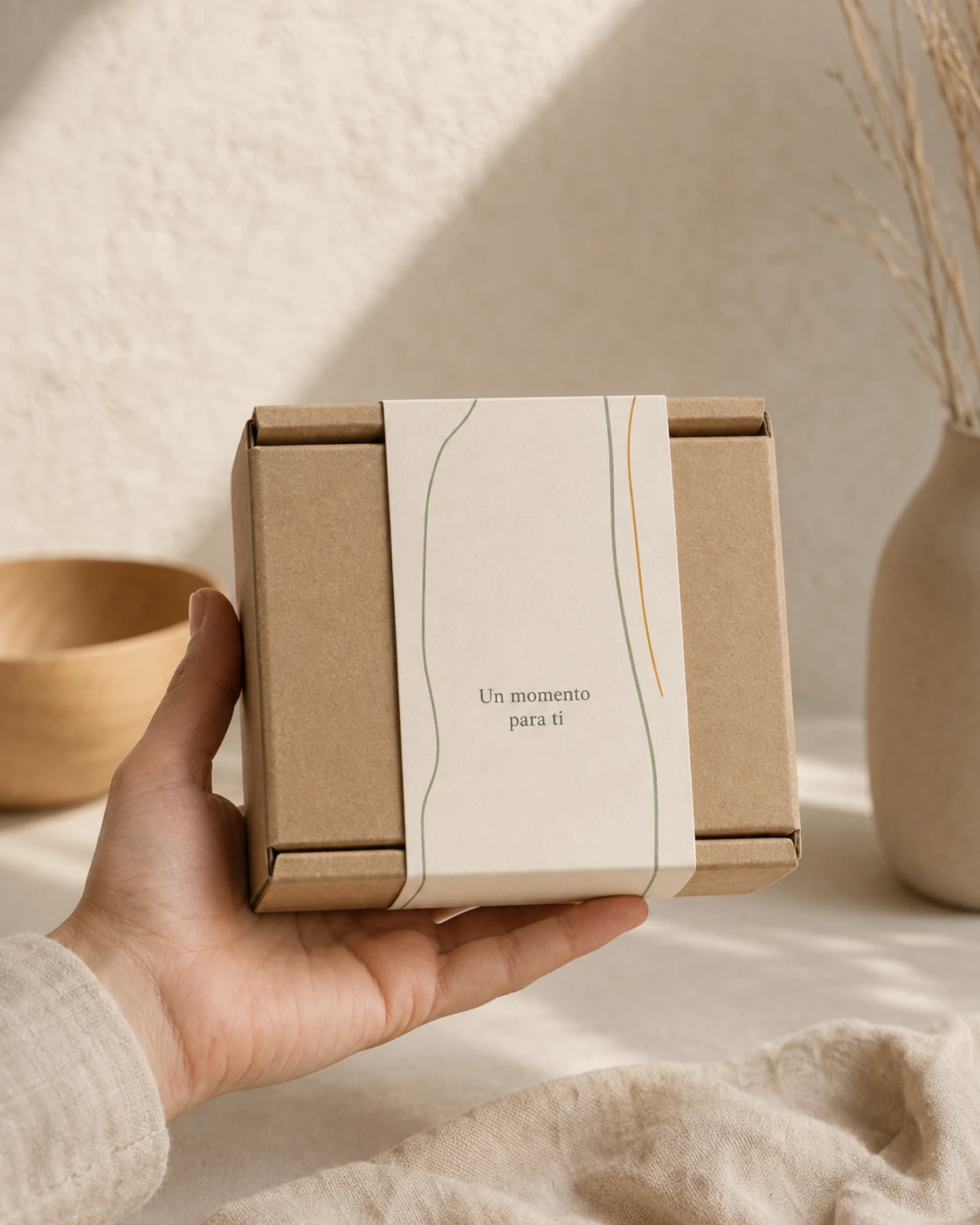 Pack de infusiones de salvia y menta con sobre de semillas separado, simulación de personalización con la frase «Un momento para ti»