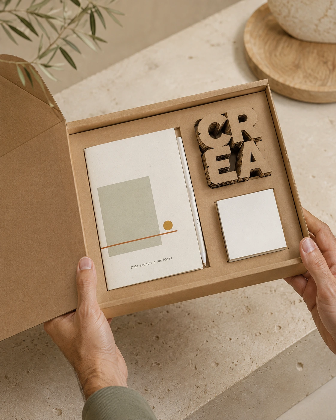 Pack de escritorio con diseño de color y el mensaje «Dale espacio a tus ideas»
