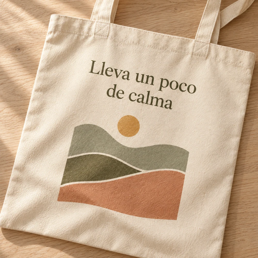 Detalle del tejido beige y del diseño a color de Tote Brisa.