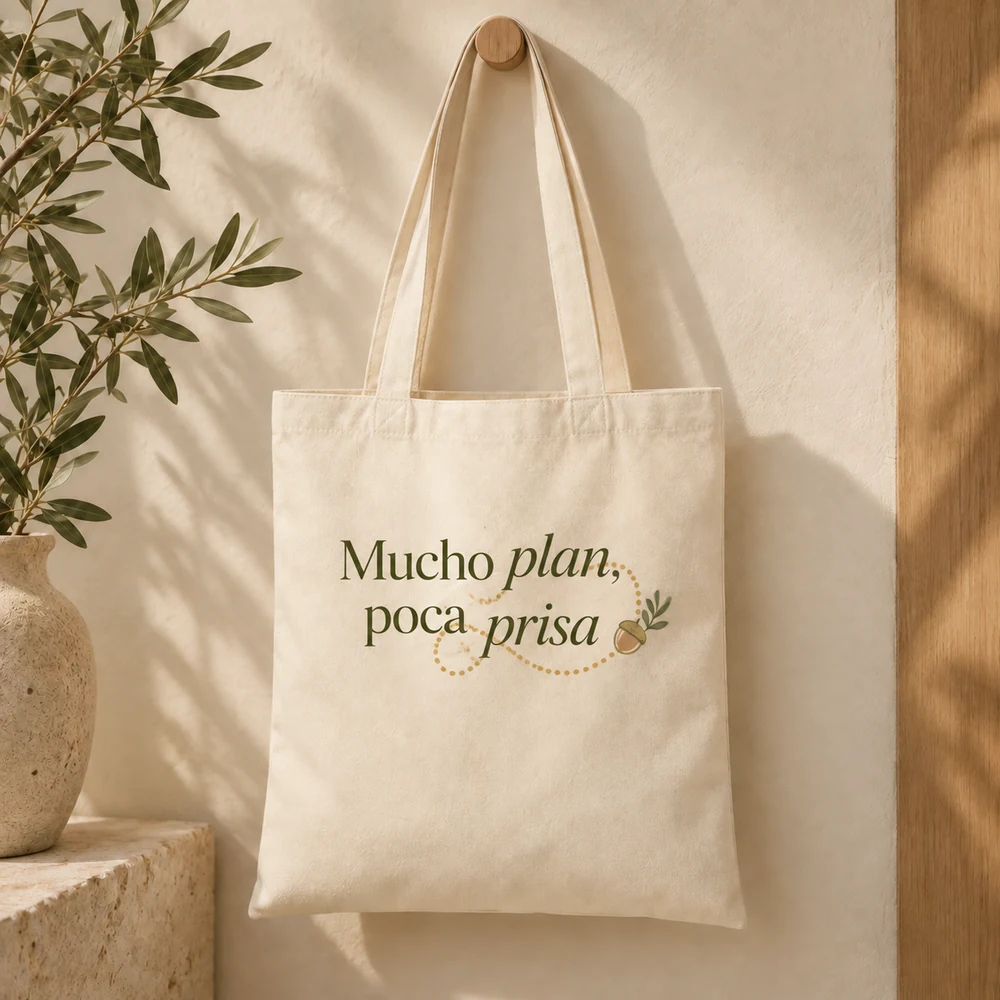 Tote Roble en natural, vista principal con personalización a color.