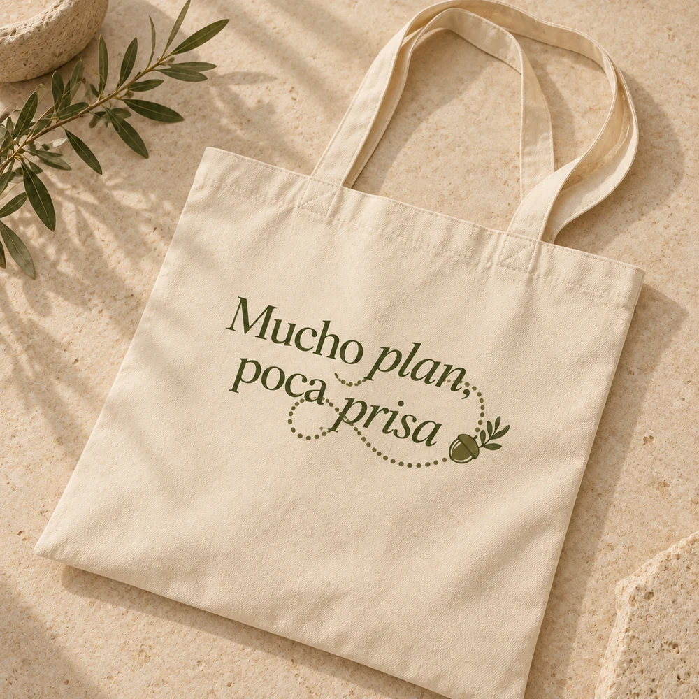Tote Roble en natural, detalle de la personalización a una tinta.