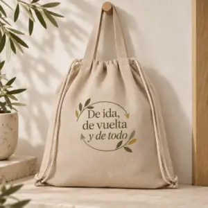 Bolsa Vuelta en beige, vista principal con personalización a color.