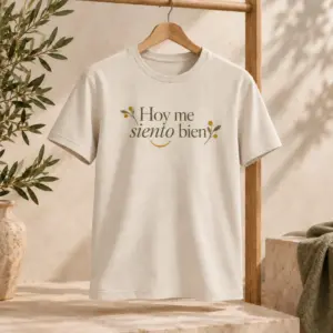 Camiseta Aurora en beige crema, vista principal con personalización a color.