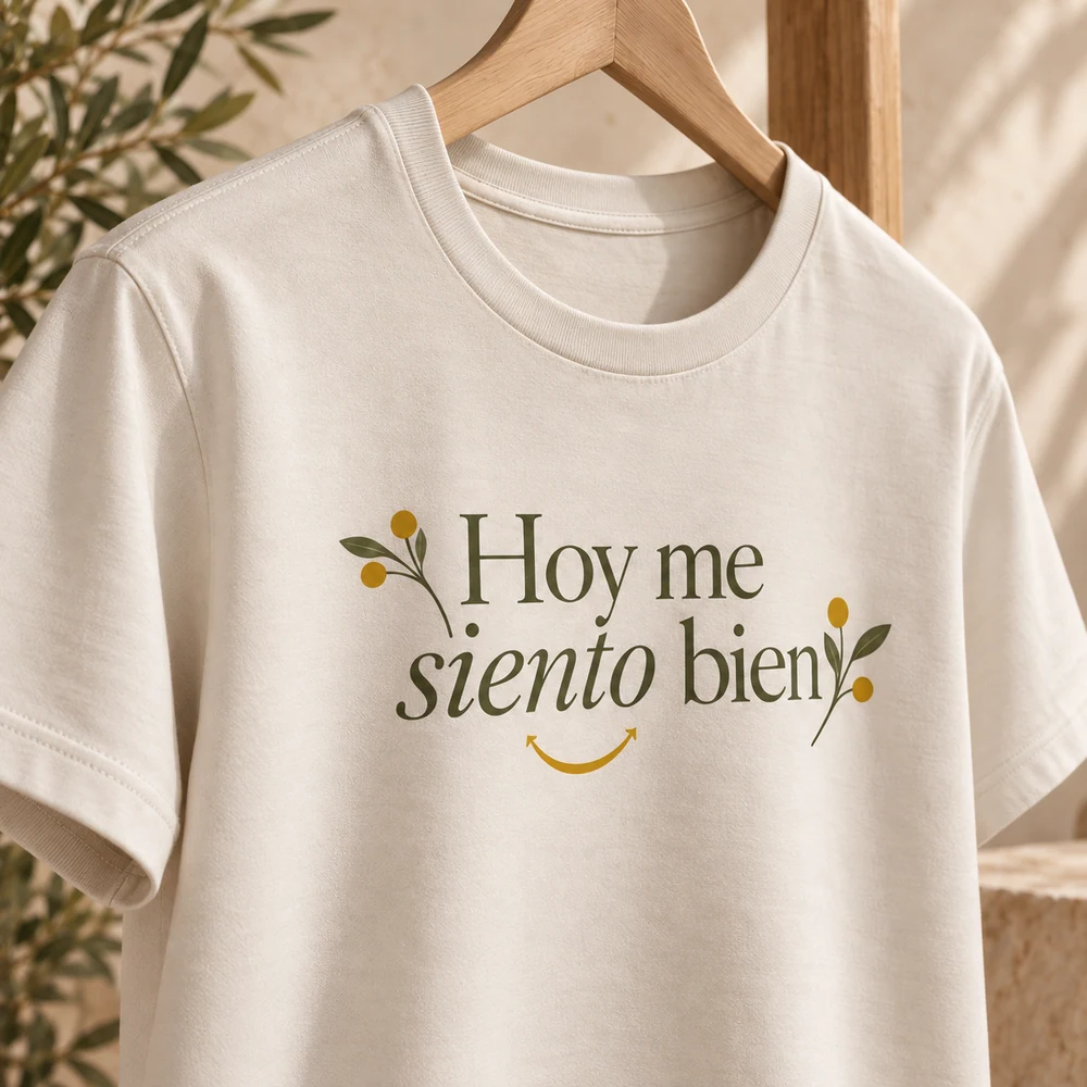 Detalle del cuello y del diseño de Camiseta Aurora en un tono beige crema.