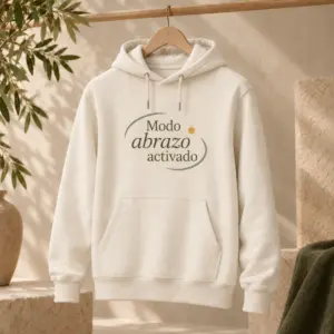Sudadera Refugio en crudo natural, vista principal con personalización a color.