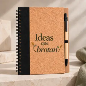 Cuaderno Savia en negro, vista principal con personalización a color.