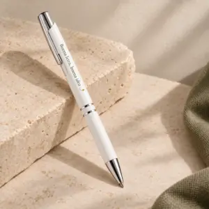 Bolígrafo Trazo en blanco, vista principal con personalización a color.