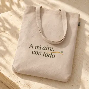 Tote Pradera en beige: vista principal en color. Simulación de personalización.