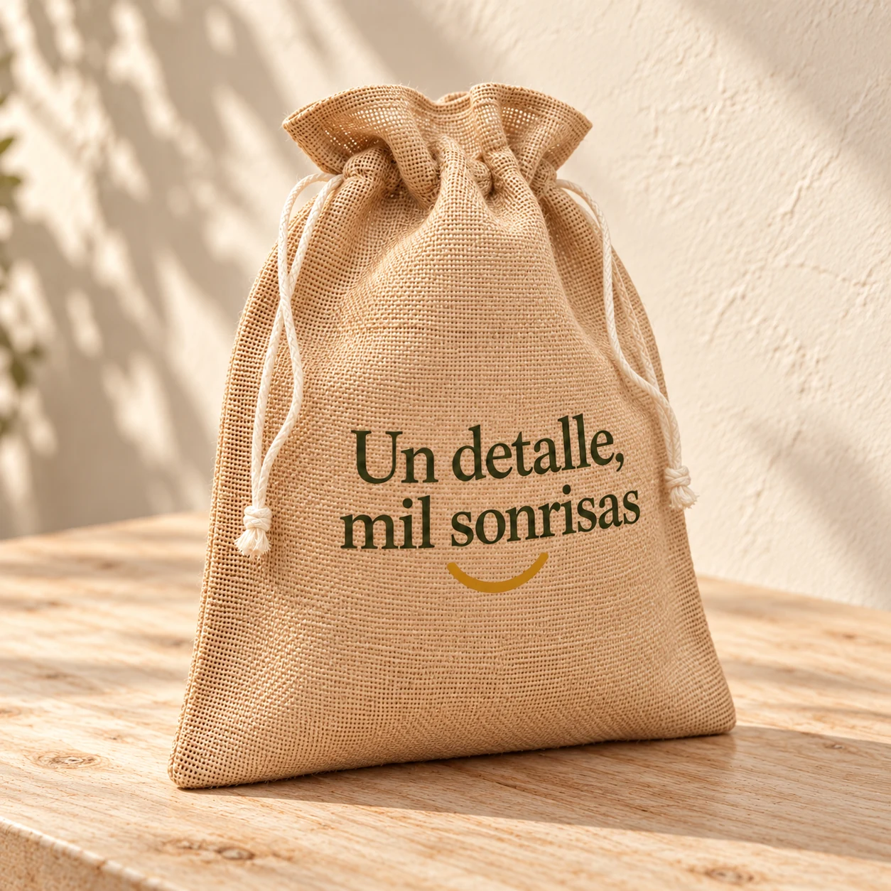 Bolsa Detalle en yute natural: detalle en color. Simulación de personalización.