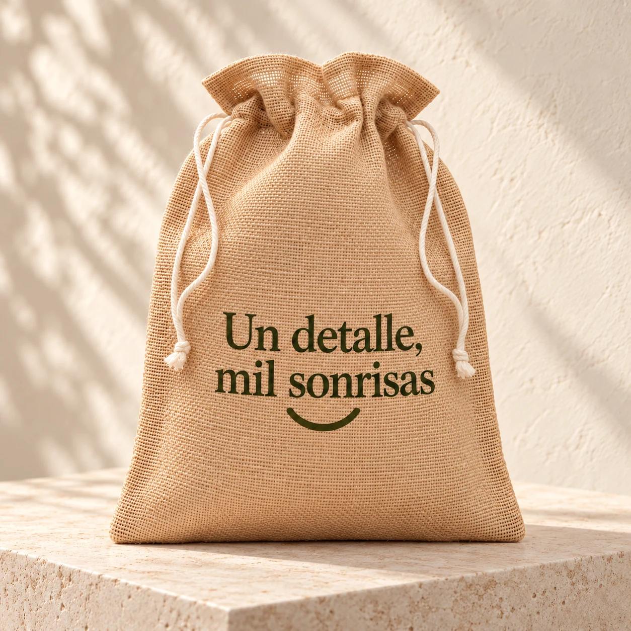 Bolsa Detalle en yute natural: detalle del diseño monocromo. Simulación de personalización.