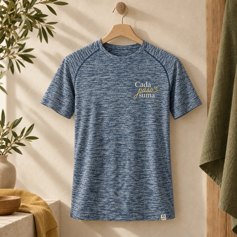 Camiseta Avance en marino, vista principal con personalización a color.