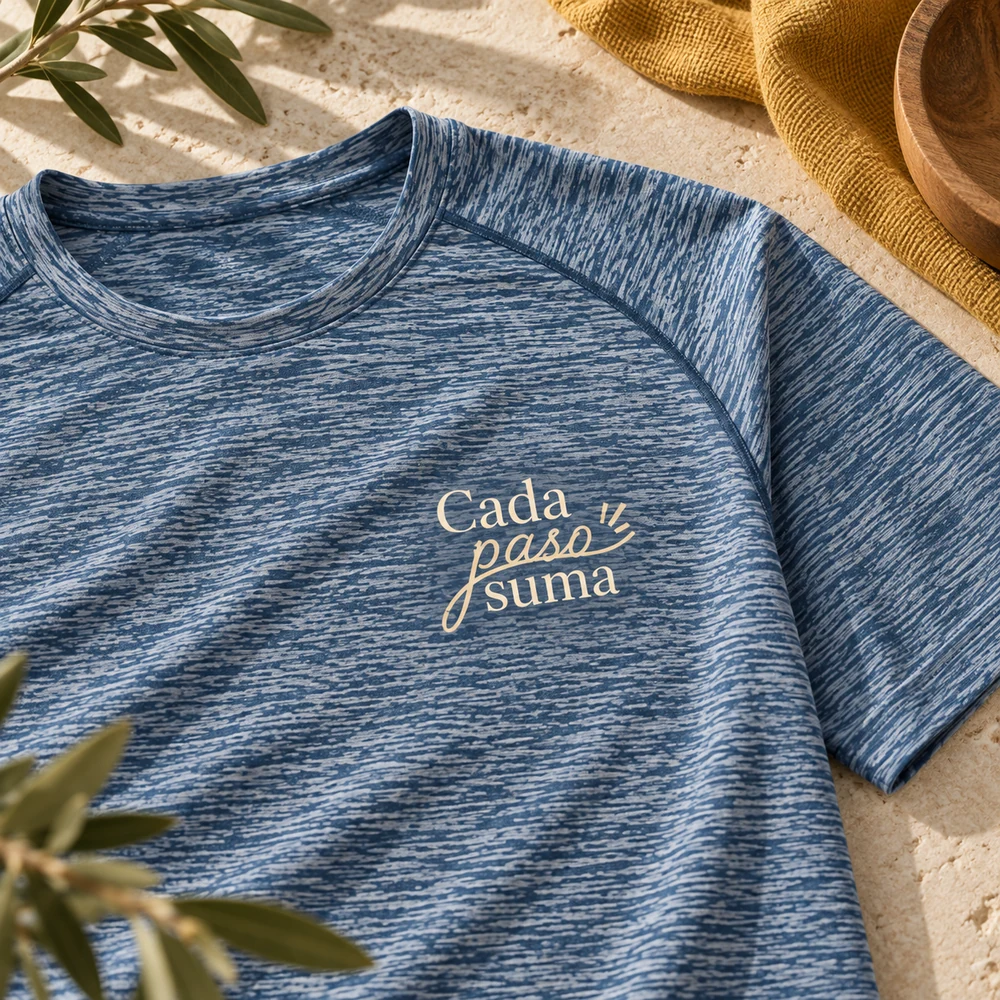 Camiseta Avance en marino, detalle de la personalización a una tinta.