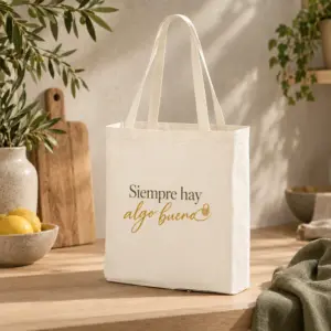 Bolsa Hallazgo en natural, vista principal con personalización a color.